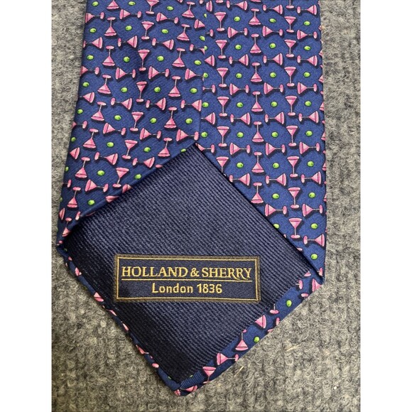 Holland & Sherry Men’s Tie Martin Glass Olive 🫒 Print Silk Necktie 60L x 3.5 in - Picture 3 of 4